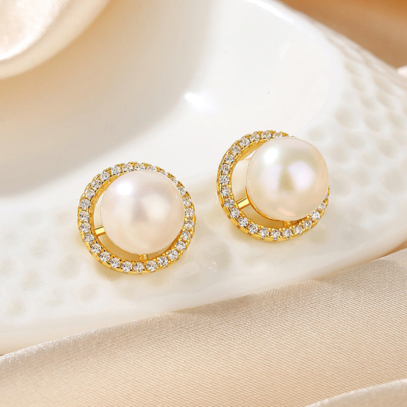 Boucles d'oreilles halo de perles d'eau douce PE1040