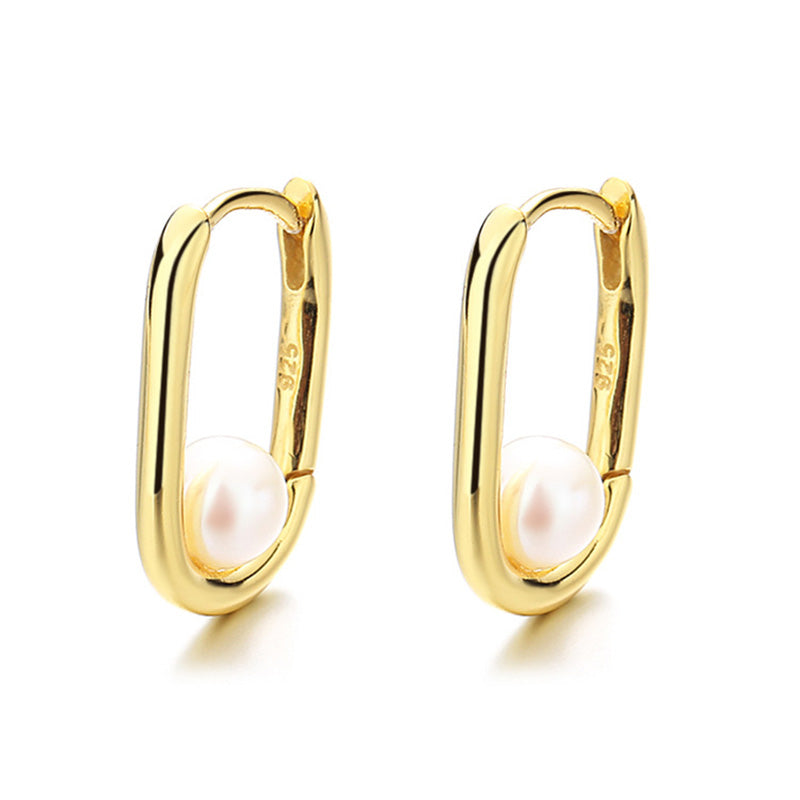 Boucles d'oreilles créoles en U avec perles d'eau douce PE1013