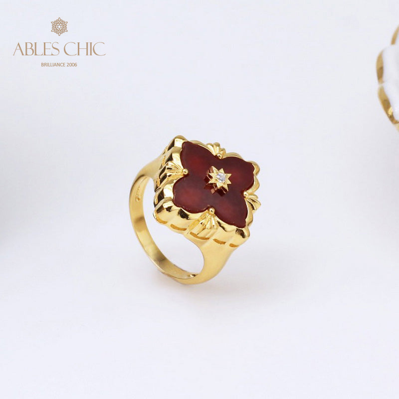 Bague agate trèfle ajourée 5037