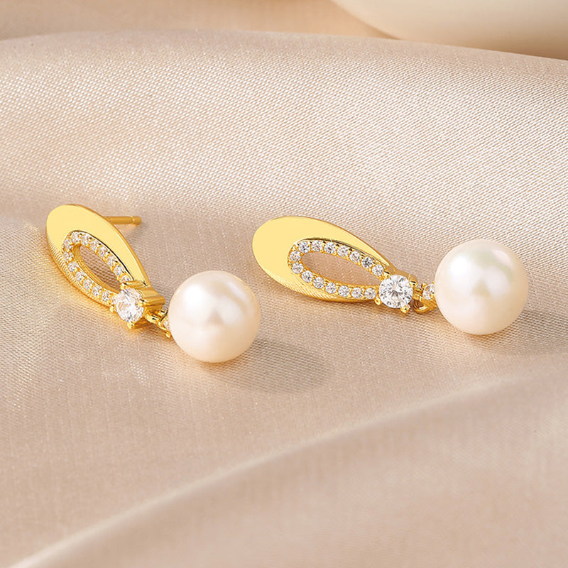 Boucles d'oreilles ovales en perles d'eau douce PE1009