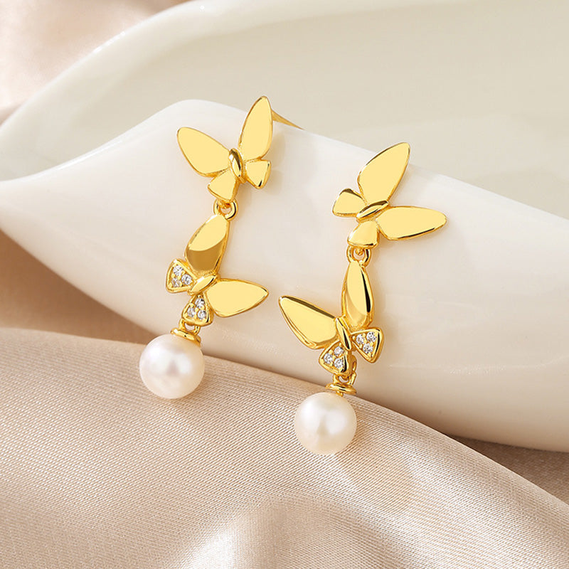 Boucles d'oreilles papillon en perles d'eau douce PE1021