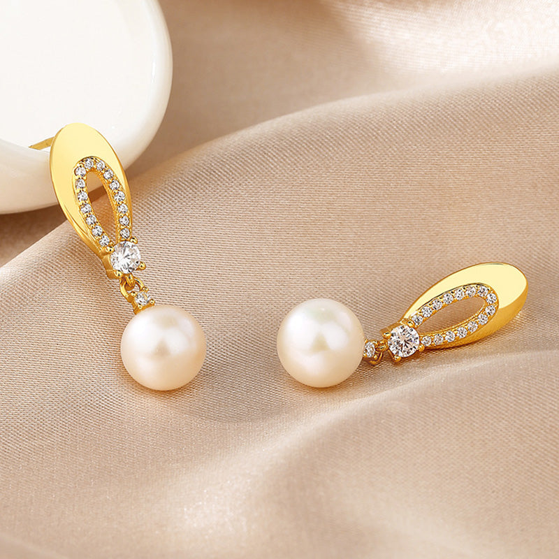 Boucles d'oreilles ovales en perles d'eau douce PE1009