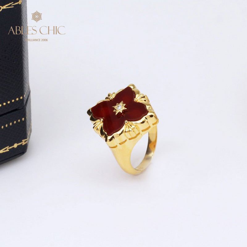 Bague agate trèfle ajourée 5079