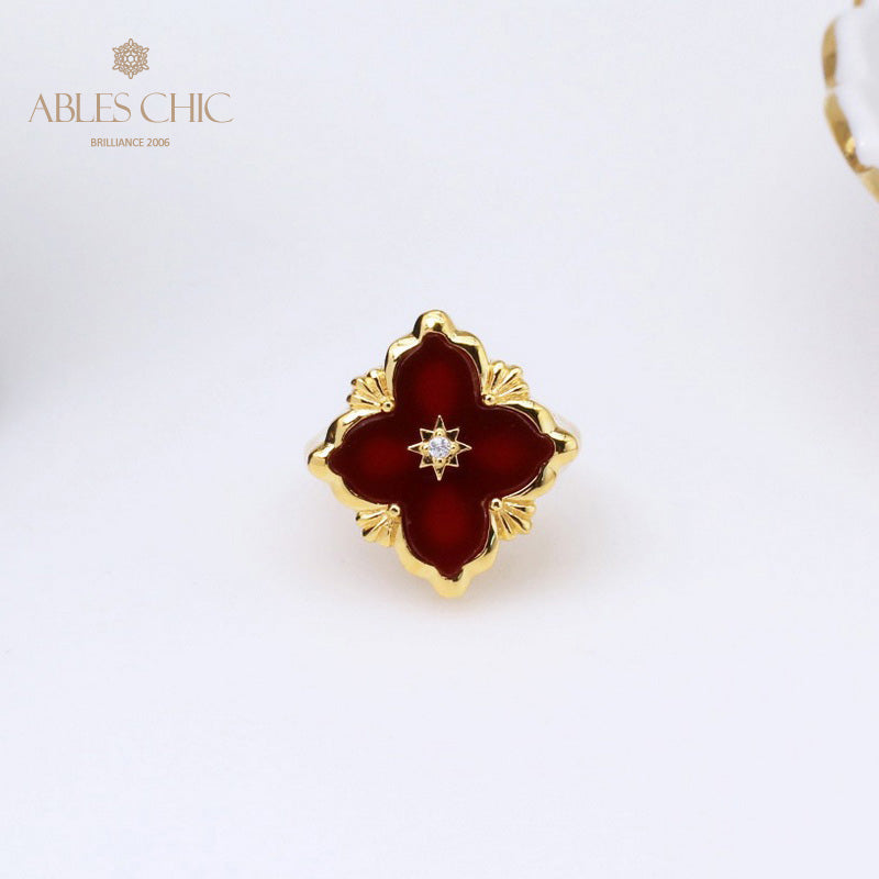 Bague agate trèfle ajourée 5079