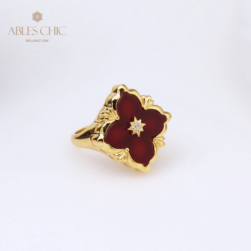 Bague agate trèfle ajourée 5079