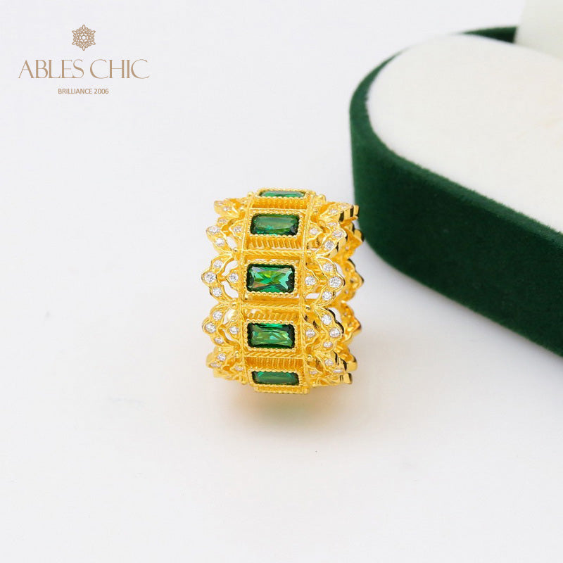 Bague florale ajourée émeraude 5094