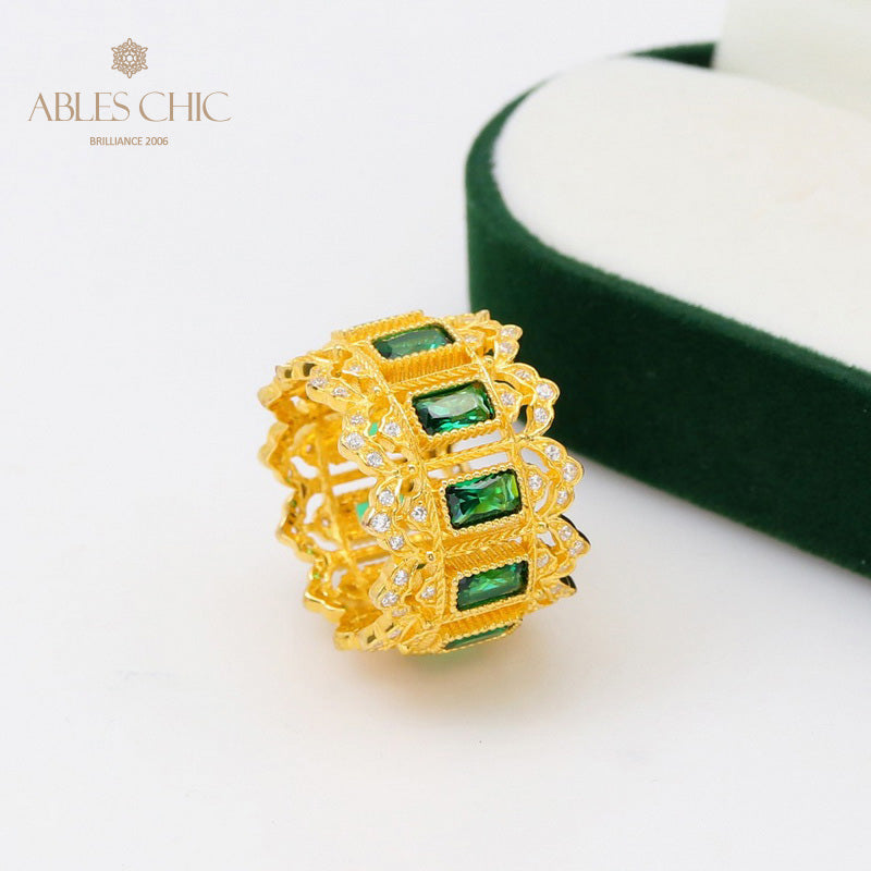 Bague florale ajourée émeraude 5094