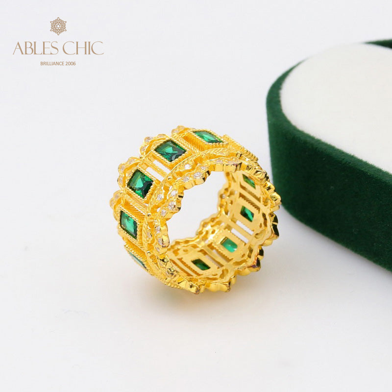Bague florale ajourée émeraude 5094