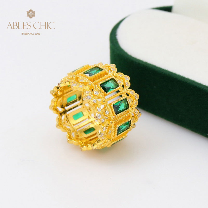 Bague florale ajourée émeraude 5094