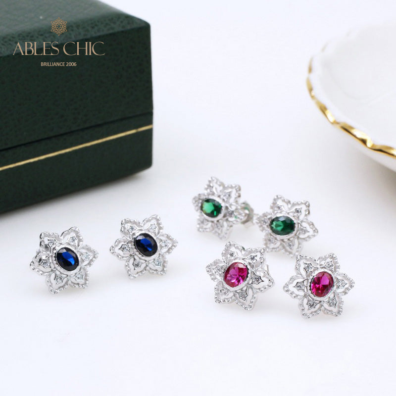 Boucles d'oreilles avec pierres précieuses et fleurs étoilées 5385
