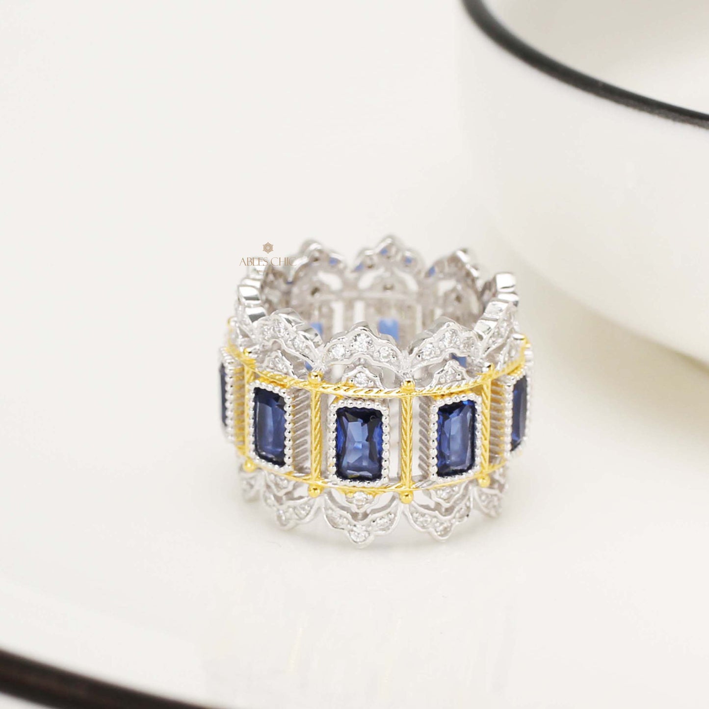 Bague florale ajourée en saphir 5125