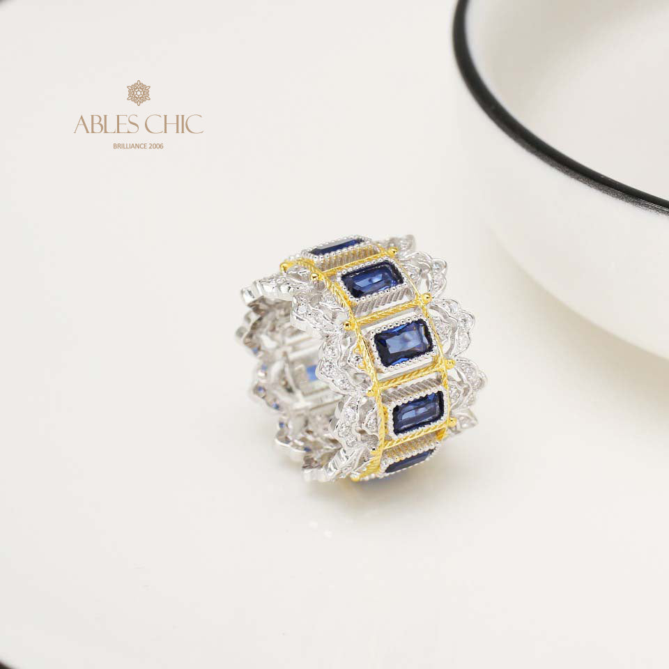 Bague florale ajourée en saphir 5125