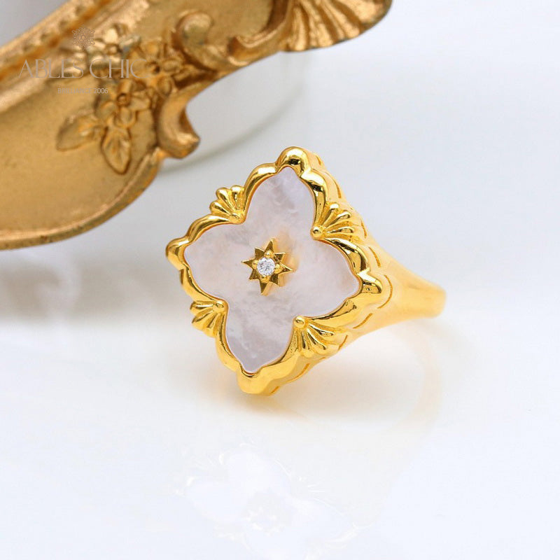 Bague agate trèfle ajourée 5037