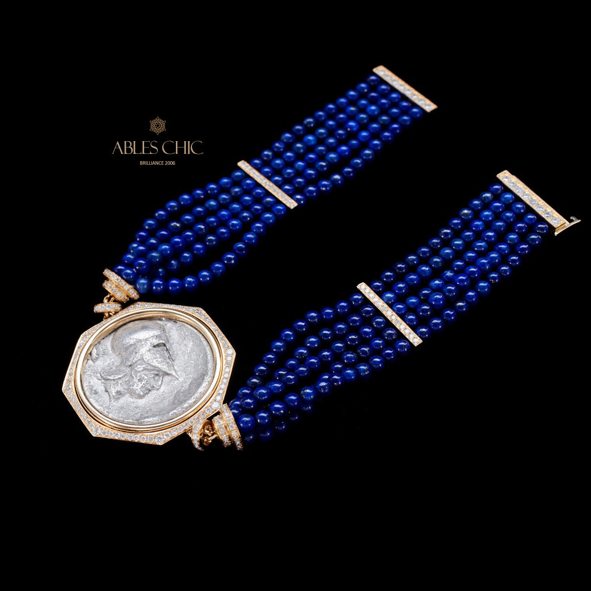 Bracelet Lapis multi-brins avec pièces de lire anciennes