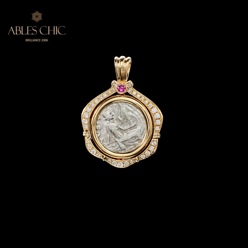 Pendentif en diamant avec pièce de monnaie de lire byzantine uniquement