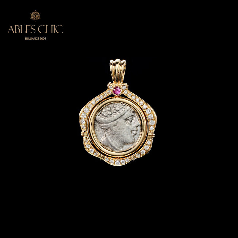 Pendentif en diamant avec pièce de monnaie de lire byzantine uniquement