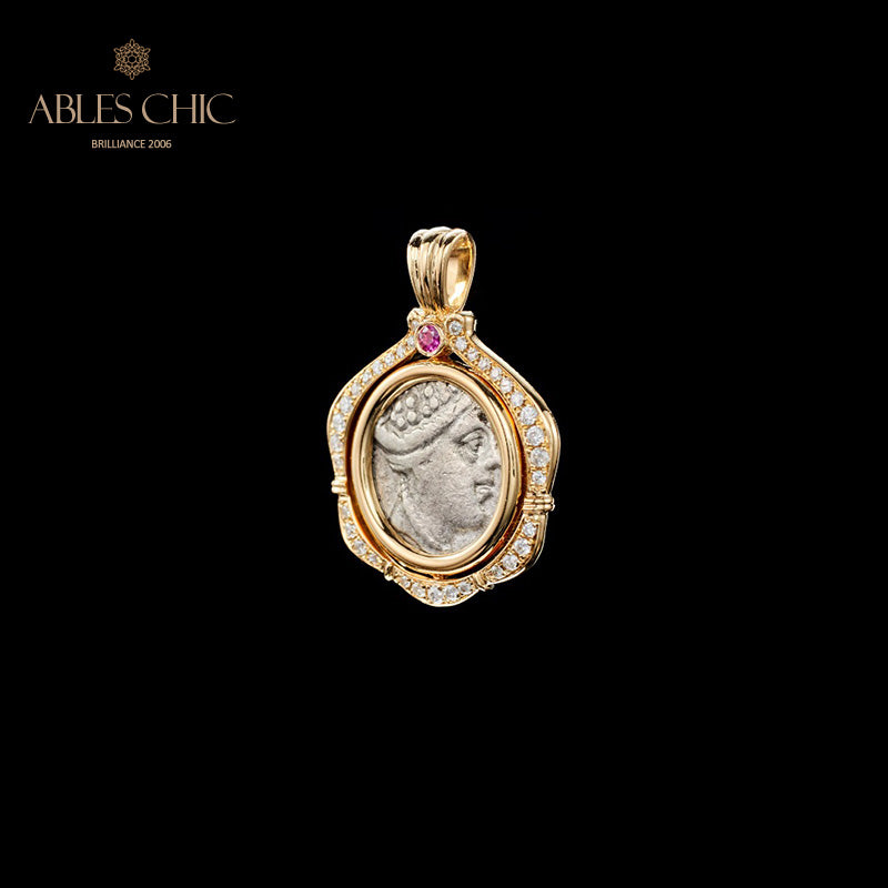 Pendentif en diamant avec pièce de monnaie de lire byzantine uniquement