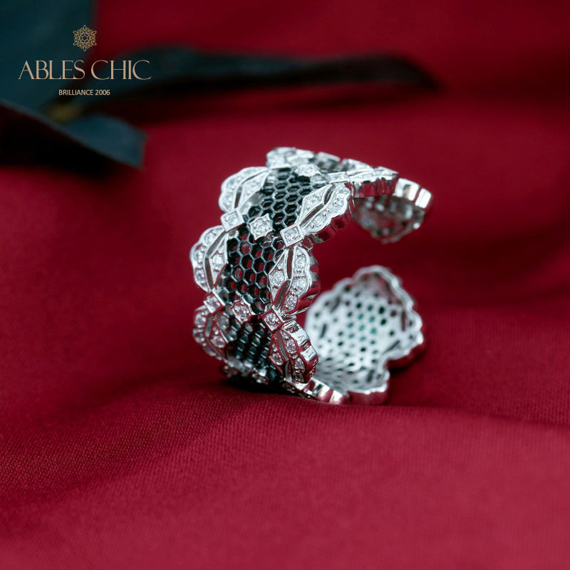 Bague ouverte en dentelle de pétales de rose aérées 5812