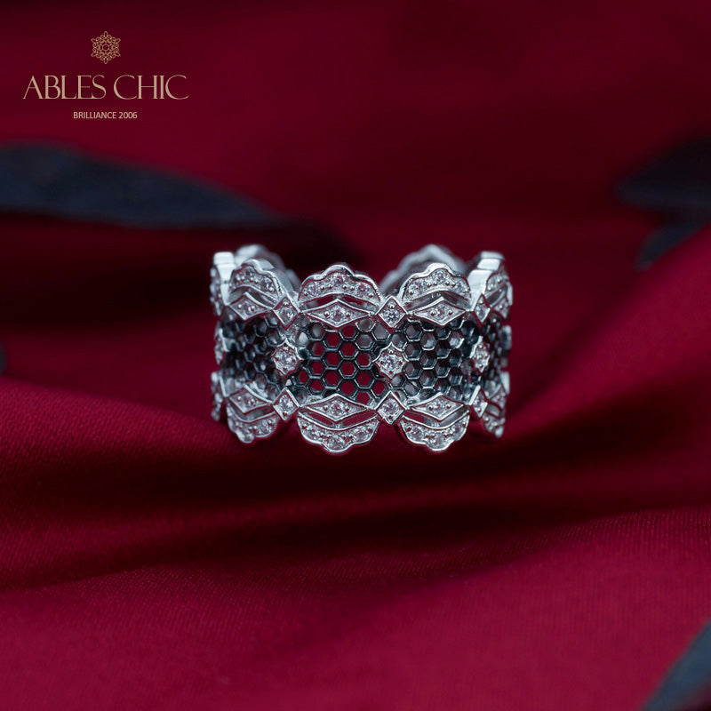 Bague ouverte en dentelle de pétales de rose aérées 5812