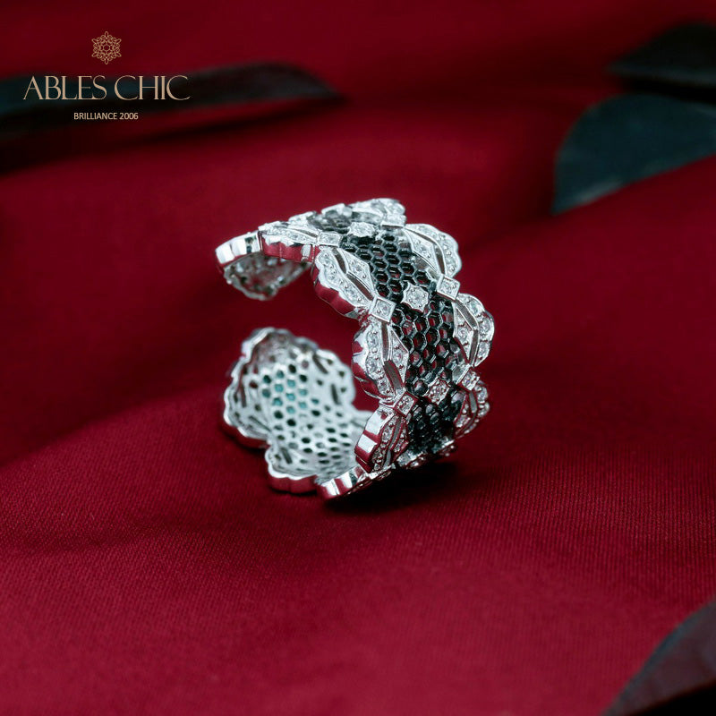 Bague ouverte en dentelle de pétales de rose aérées 5812