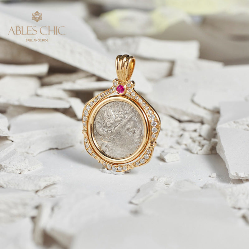 Pendentif médaillon rubis pièce grecque uniquement