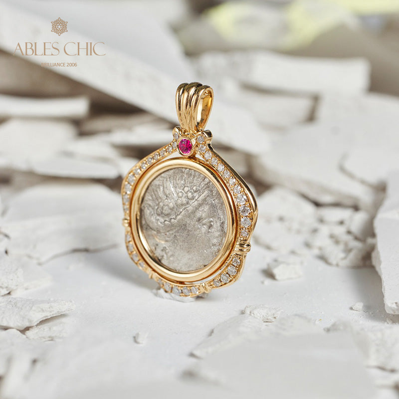 Pendentif médaillon rubis pièce grecque uniquement
