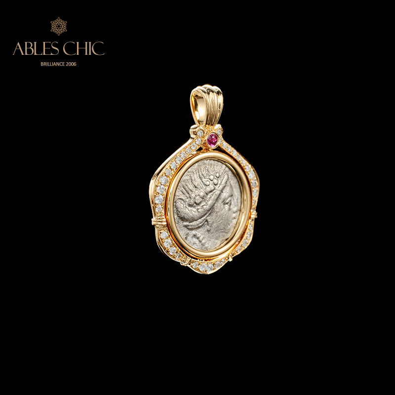 Pendentif médaillon rubis pièce grecque uniquement