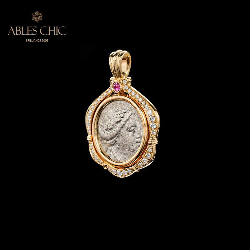 Pendentif médaillon rubis pièce grecque uniquement