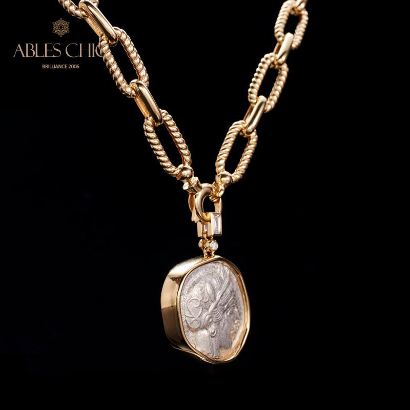 Collier de pièces de monnaie antique Lire Athéna