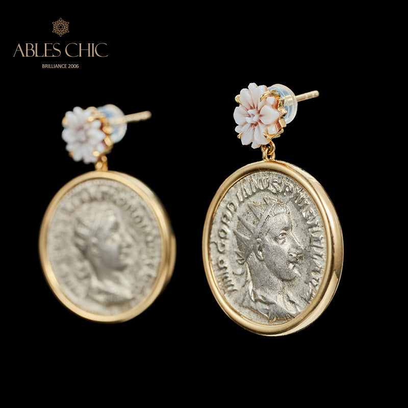 Boucles d’oreilles florales en lire romaine