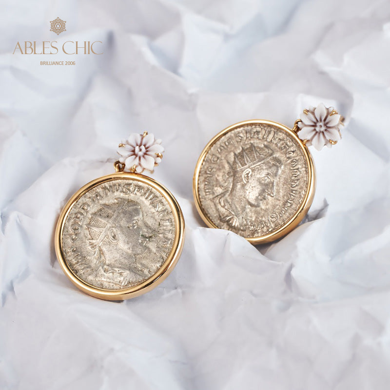 Boucles d’oreilles florales en lire romaine