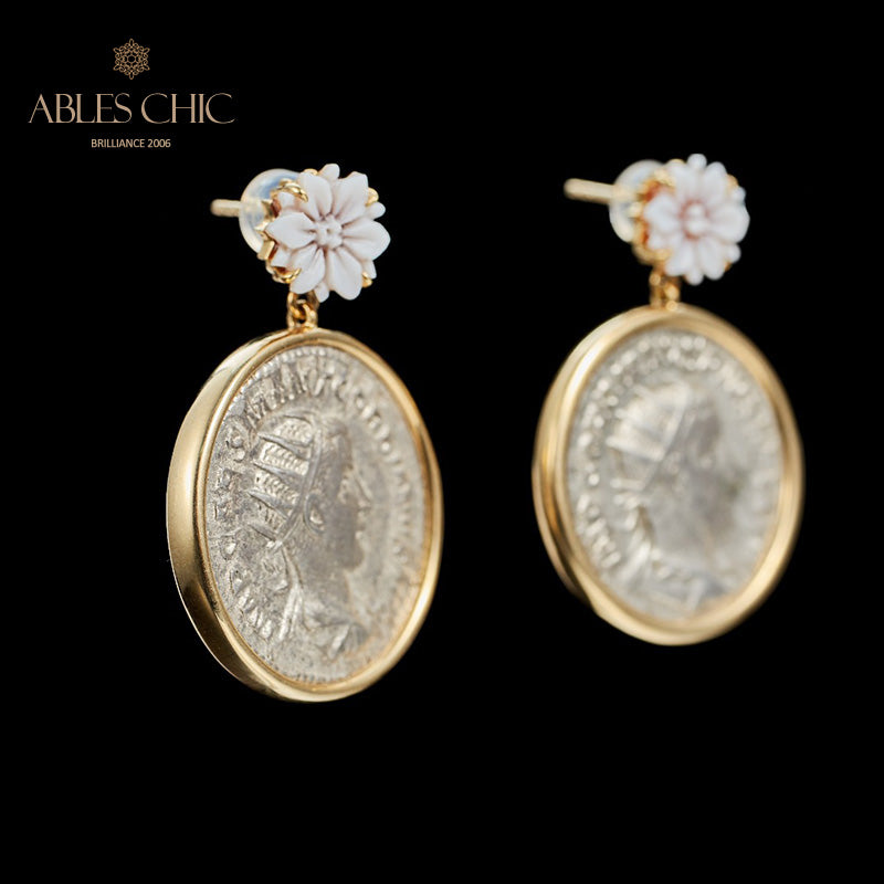 Boucles d’oreilles florales en lire romaine
