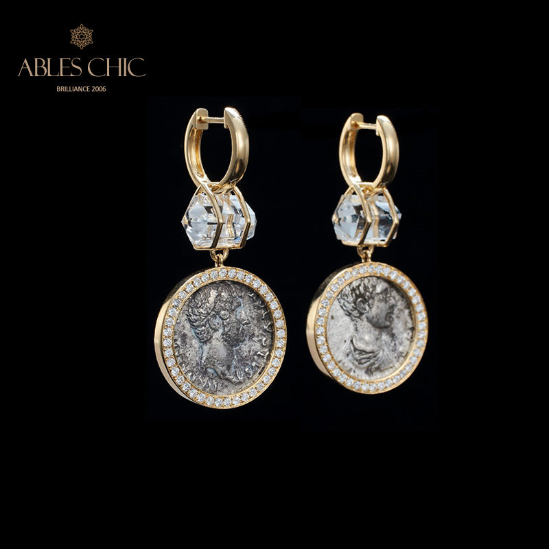 Boucles d'oreilles médaillon halo de diamants