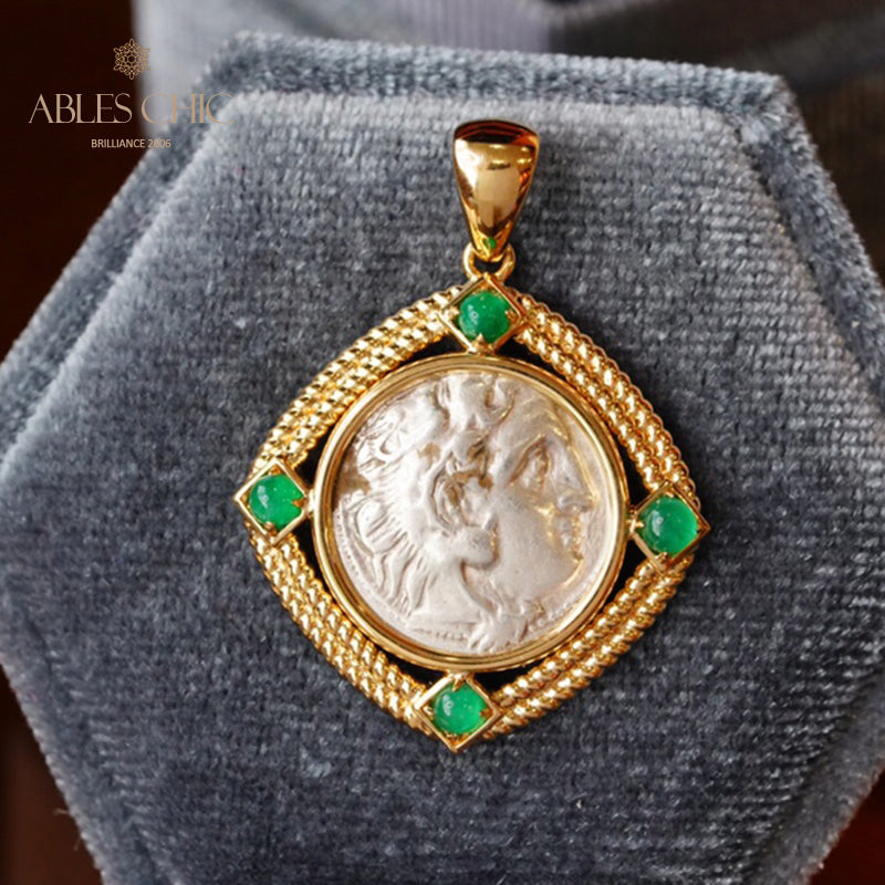 Pendentif médaillon d’émeraude Hercules byzantin uniquement