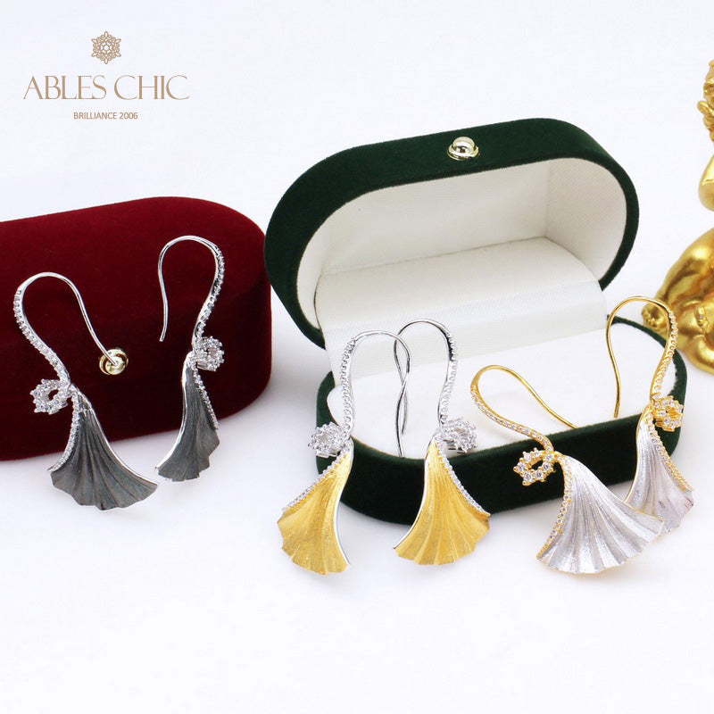 Boucles d'oreilles feuille de Ginkgo, élément en tissu, 5450