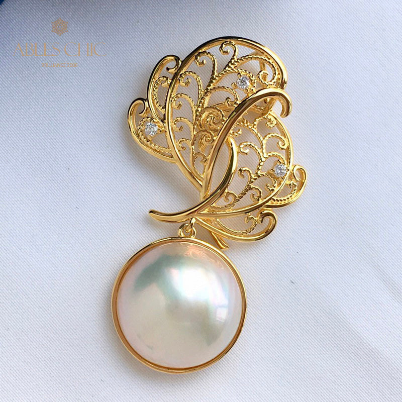 Pendentif feuille en filigrane de perles Mabe 5820