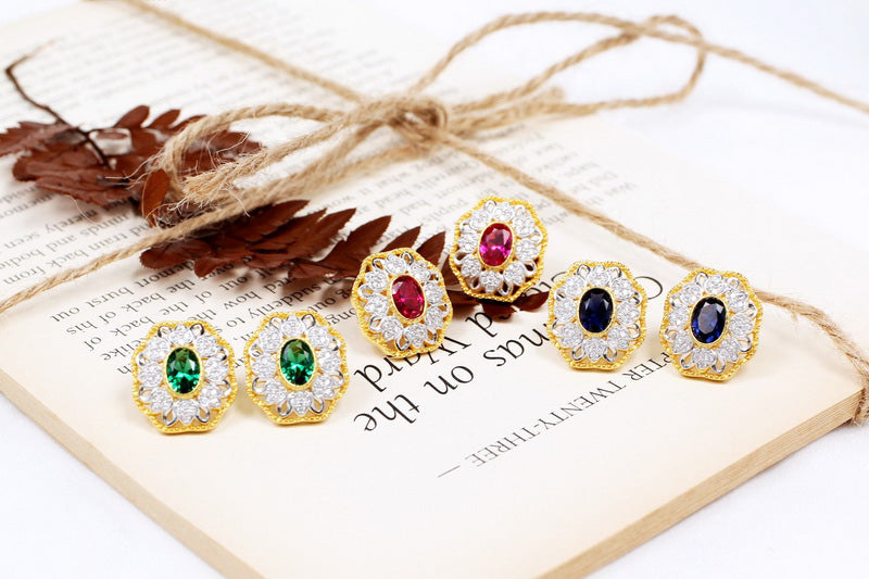 Boucles d'oreilles ovales en filigrane floral saphir 5531