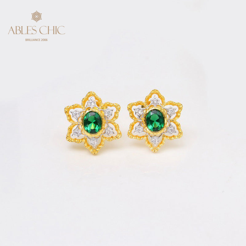 Boucles d'oreilles avec pierres précieuses et fleurs étoilées 5100