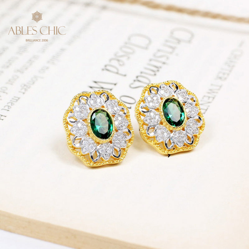 Boucles d'oreilles ovales en filigrane floral saphir 5531