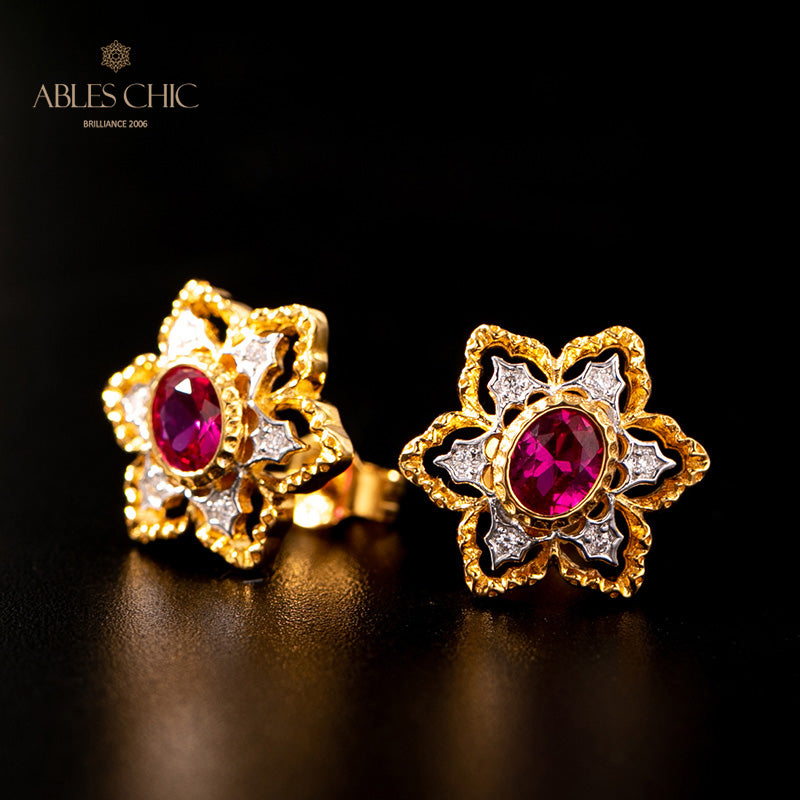 Boucles d'oreilles avec pierres précieuses et fleurs étoilées 5100