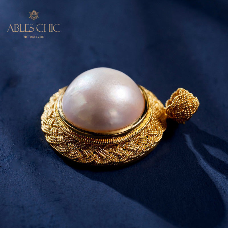 Solitaire Mabe Perle Tressée Pendentif 5939