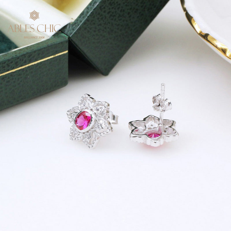 Boucles d'oreilles avec pierres précieuses et fleurs étoilées 5385