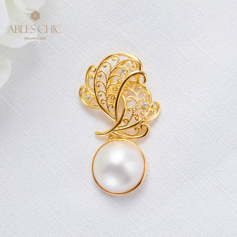 Pendentif feuille en filigrane de perles Mabe 5820