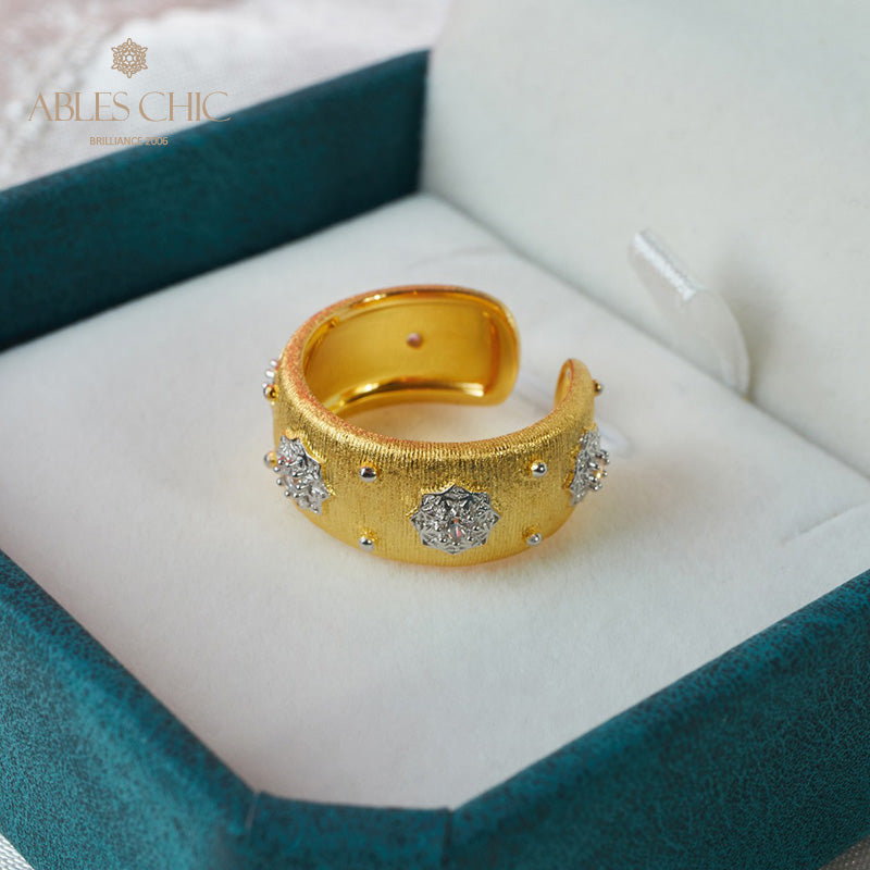 Bague Ouverte Soyeuse Fleurs Étoilées 6374
