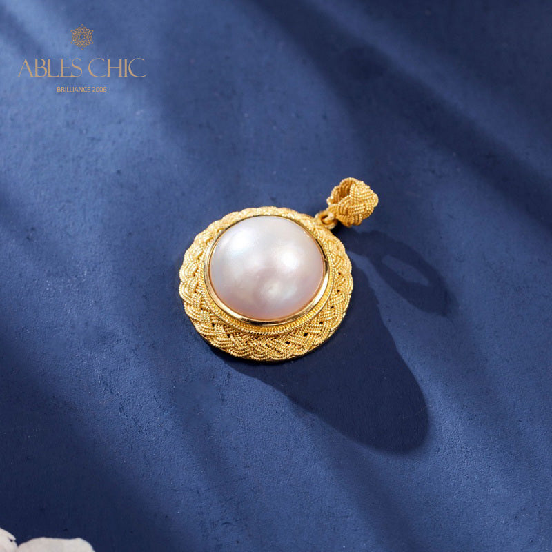 Solitaire Mabe Perle Tressée Pendentif 5939