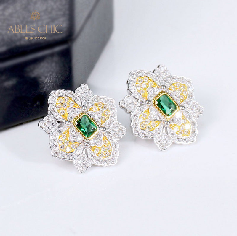 Boucles d'oreilles fleur de trèfle émeraude 5150