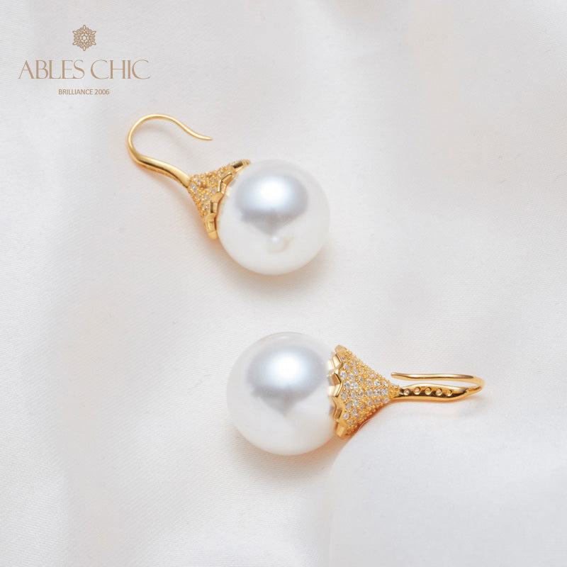 Boucle d'oreille en perles de coquille florale 5785