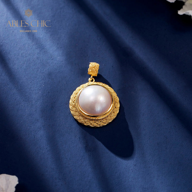 Solitaire Mabe Perle Tressée Pendentif 5939