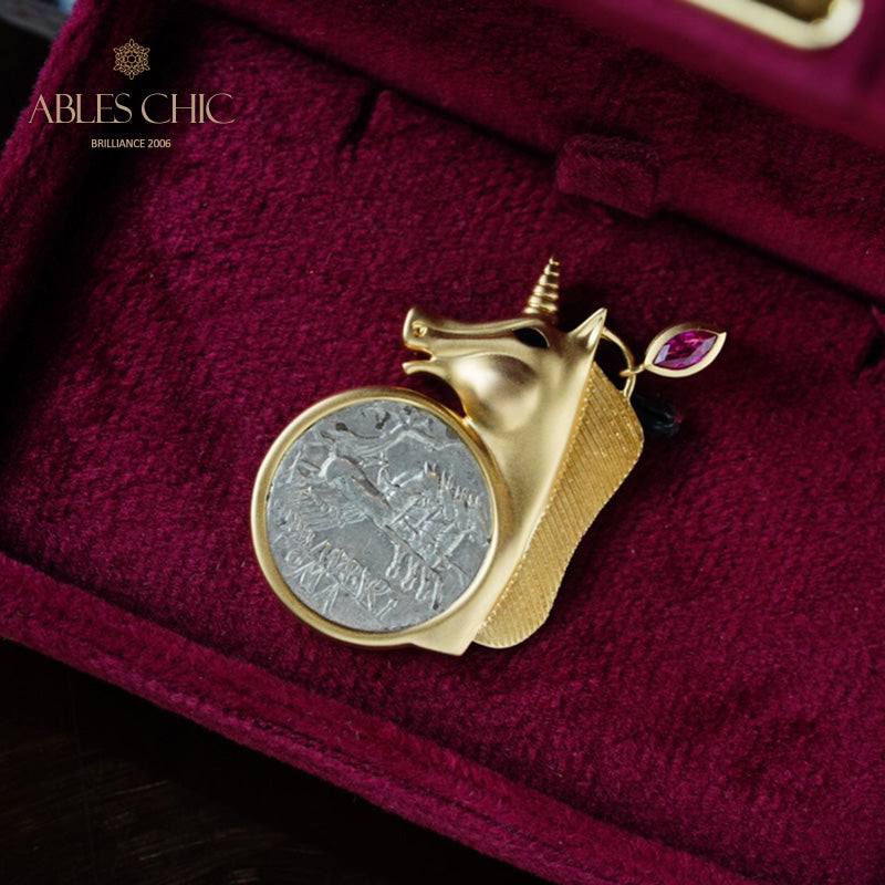 Pendentif pièce de monnaie licorne romaine uniquement