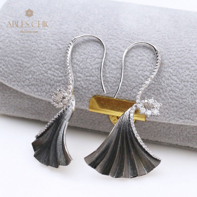 Boucles d'oreilles feuille de Ginkgo, élément en tissu, 5450